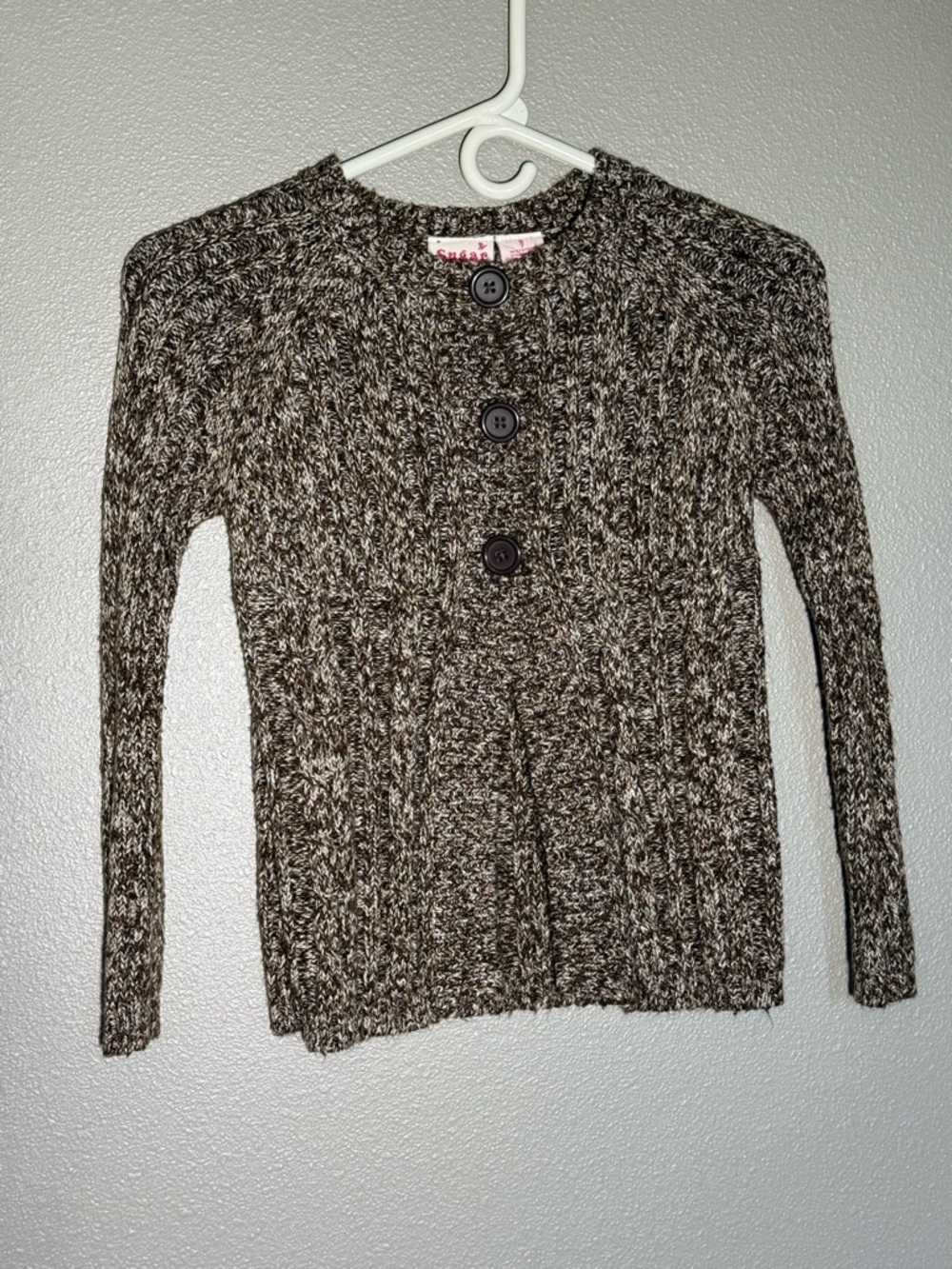 Sugar Brown Marled Cable-Knit Button-Front Cardigan